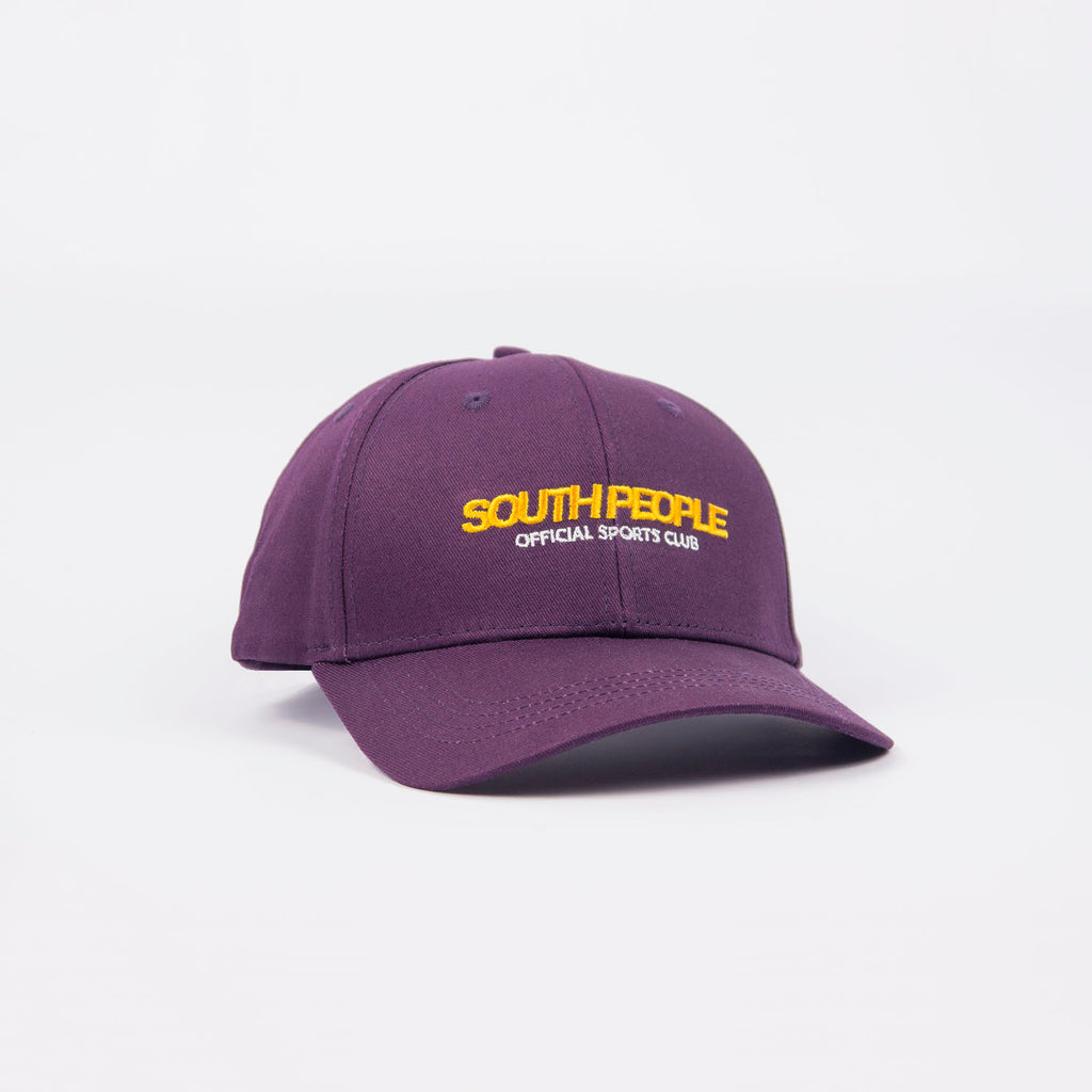 Frontal gorra color morado logo south people